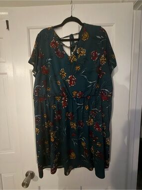 Maurices Teal Floral Midi Dress with Crisscross Back